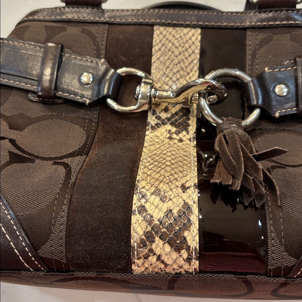 Authentic Coach Brown Hampton Signature Snake Skin Satchel EUC - Picture 6 of 15